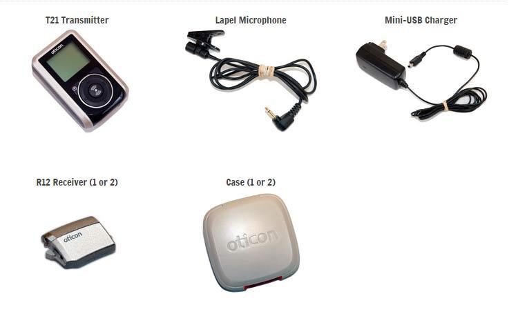 T21 Transmitter, Lapel Microphone, Mini-USB Charger, R12 Receiver (1 or 2), Case (1 or 2)