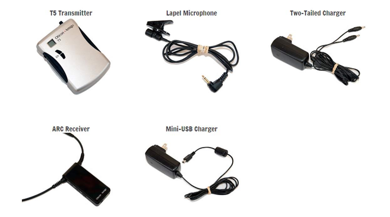 T5 Arch Components - Transmitter, Microphone, Charger, Receiver, USB Charger