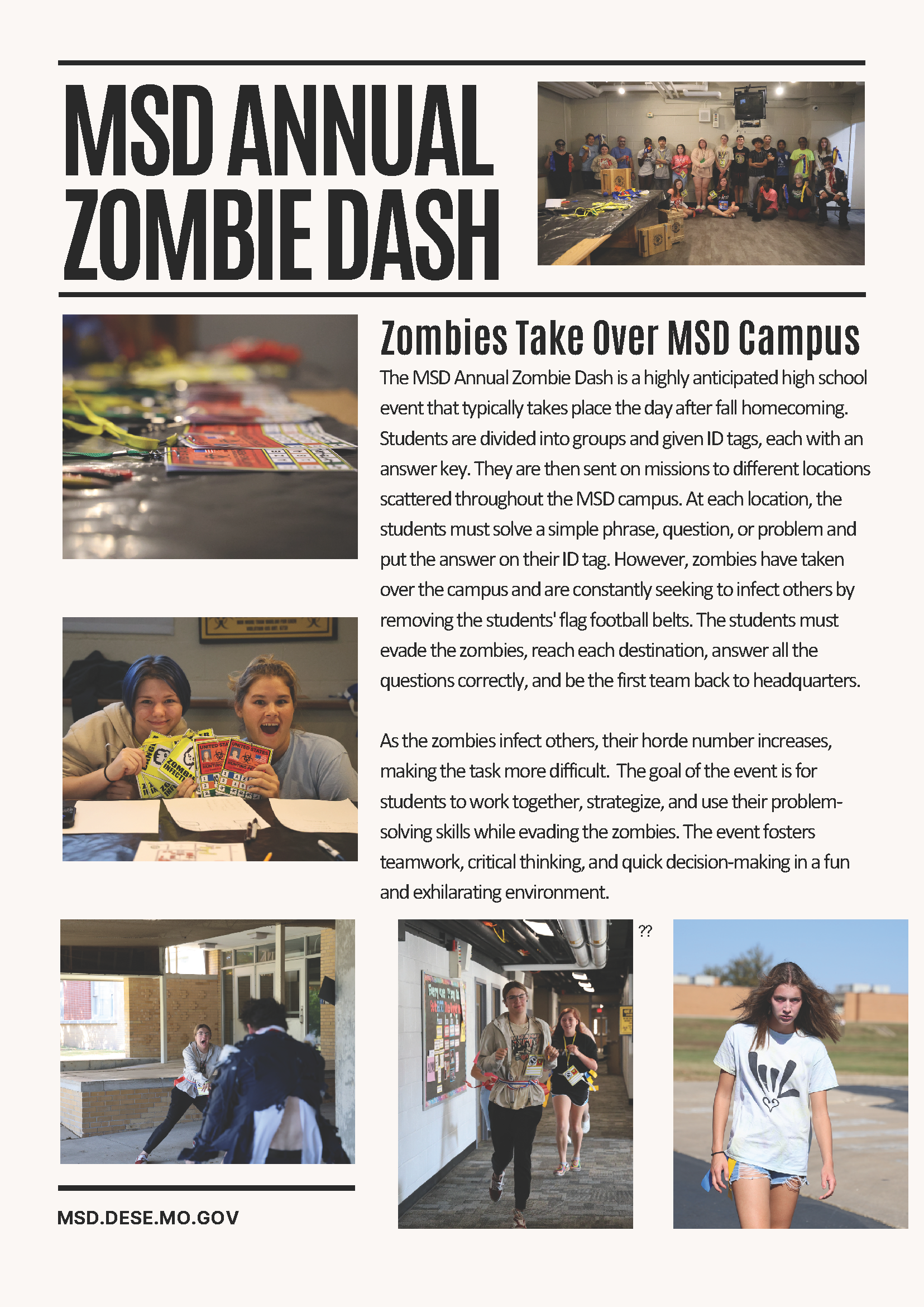 MSD Annual Zombie Dash with photos and a description of the event. Full story in the article.