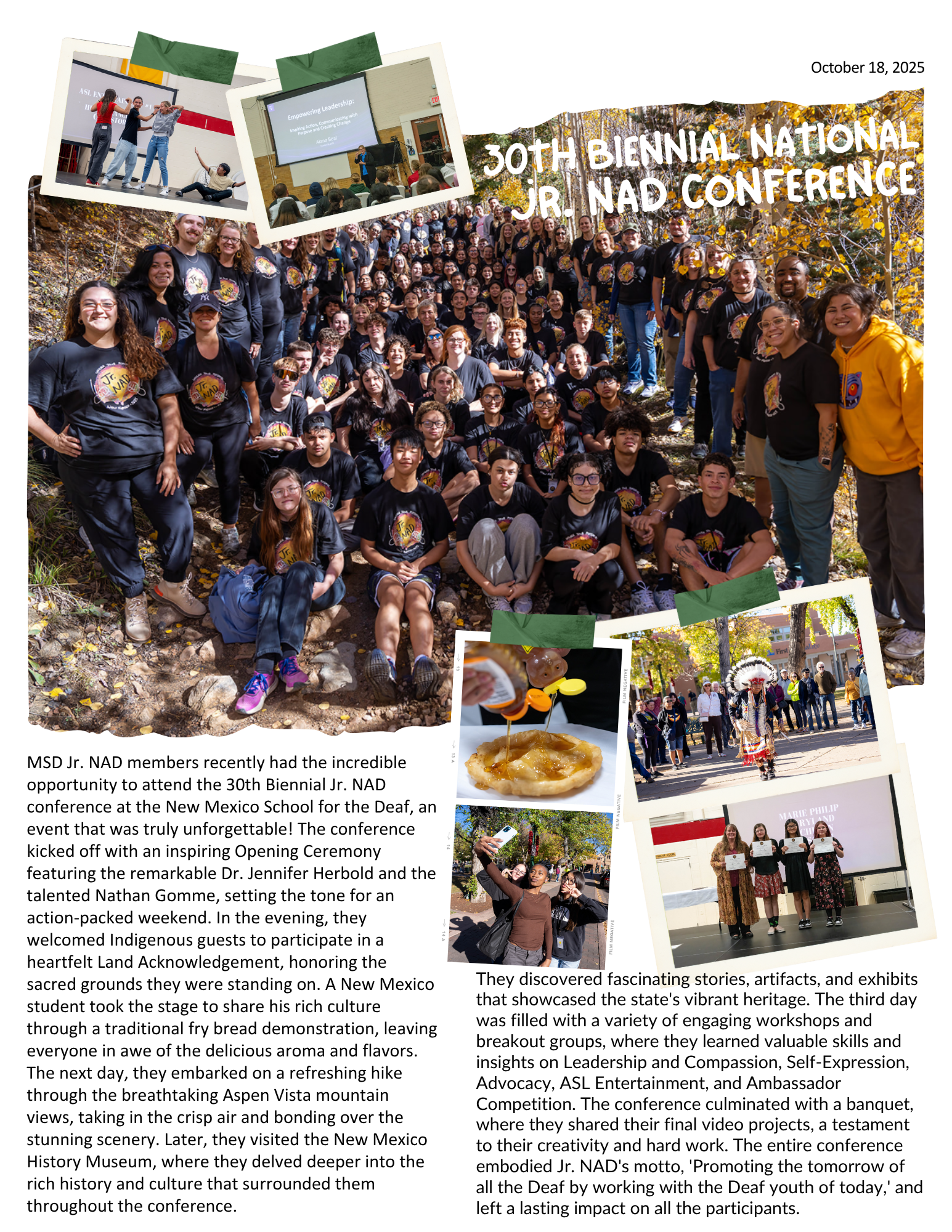 Article on the 30th Biennial National Jr. NAD Conference with photos of the event.