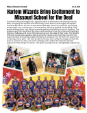 Article on the Harlem Wizards Basketball assembly at Missouri School for the Deaf, it includes photos from their visit.